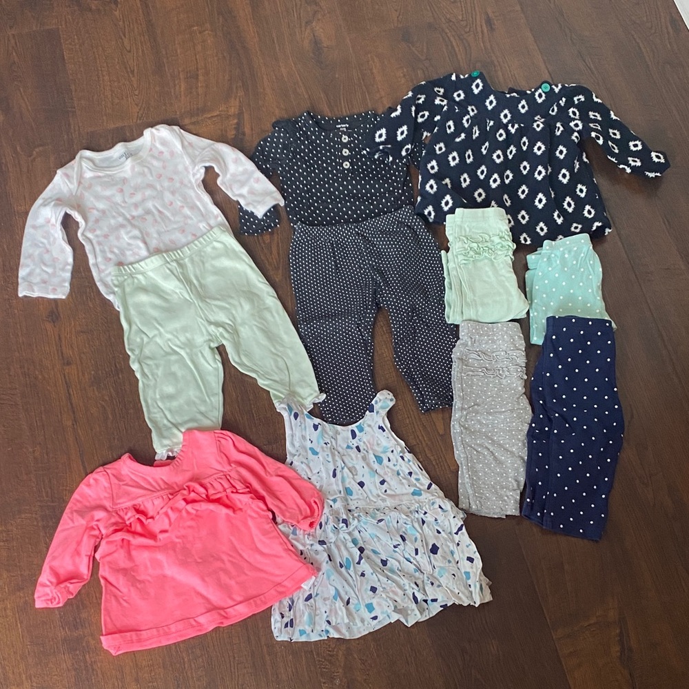 Girls Mixed Outfit Bundle Navy, Mint & Coral Pieces
